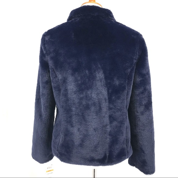 Maison Jules Navy Blue Reversible Faux Fur Long Sleeve Jacket Coat - Picture 6 of 16